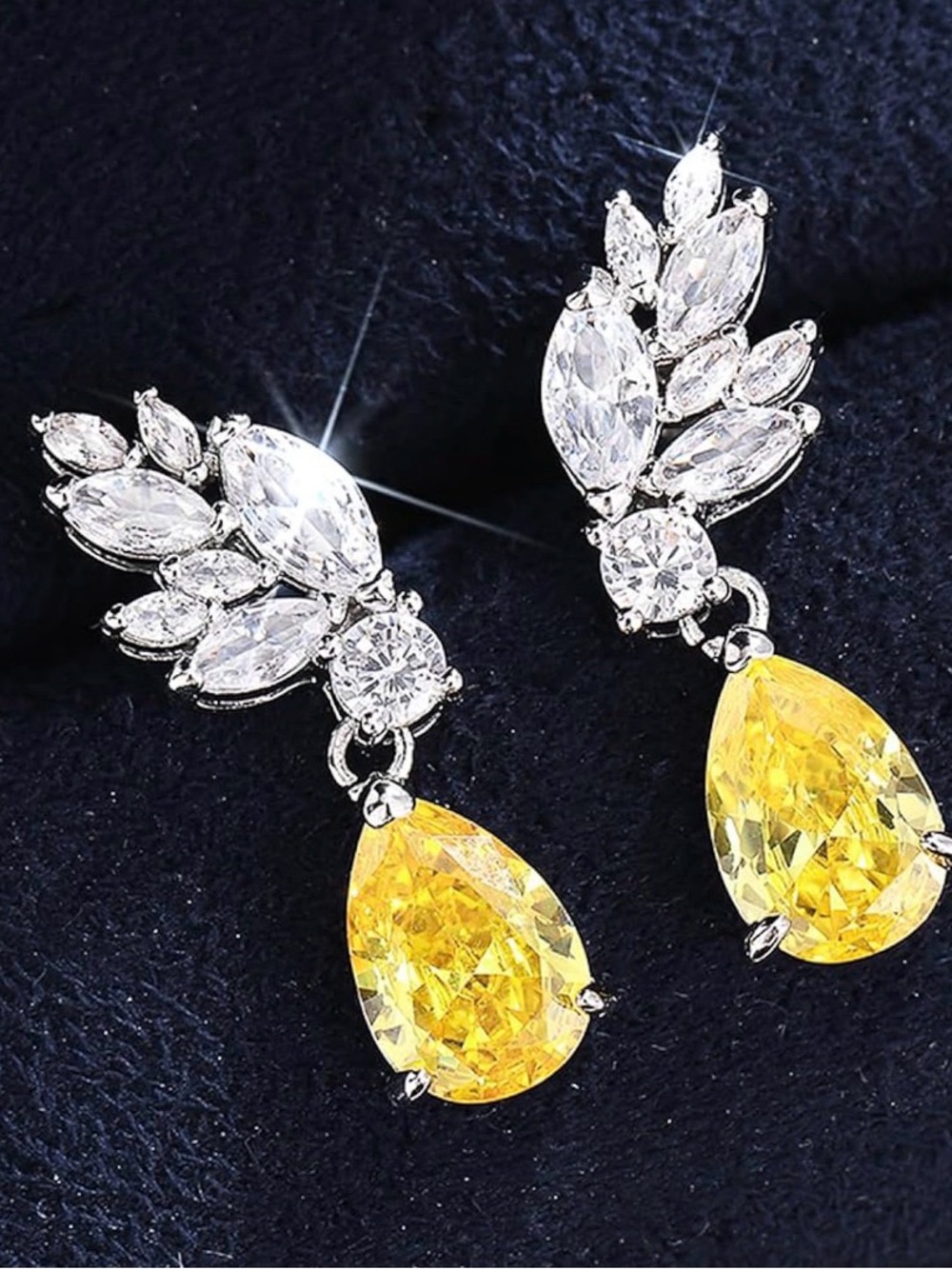 Yellow Teardrop Crystal Drop Earrings - Elegant Women's Jewelry